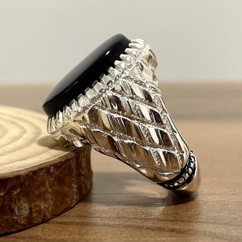 خاتم فضة رجالي بحجر شفه افريقي