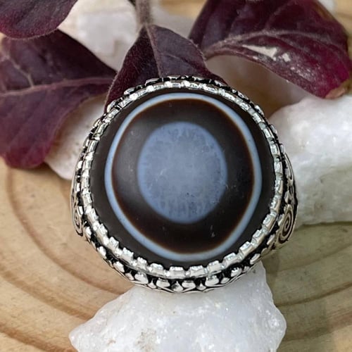 خاتم فضة رجالي بحجر خرزة التبت