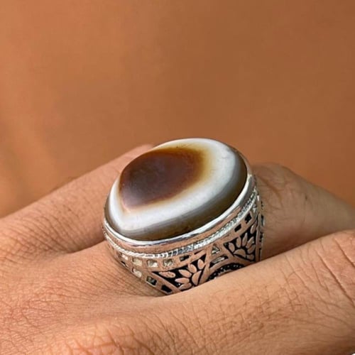 خاتم فضة رجالي بحجر خرزة التبت