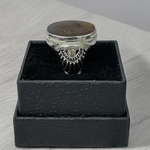 خاتم فضة رجالي بحجر عقيق مشجر يماني طبيعي