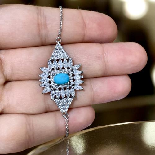 اسورة نسائية بحجر فيروز طبيعي مرصع زركون سويسري