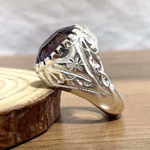 خاتم فضة رجالي بحجر اماتيست ( جمشت ) برازيلي