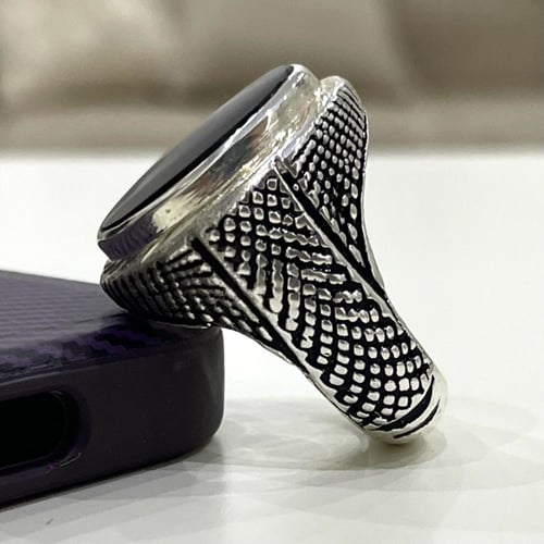 خاتم فضة رجالي بحجر شفه افريقي طبيعي