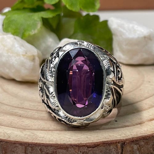 خاتم فضة رجالي بحجر الكسندرايت