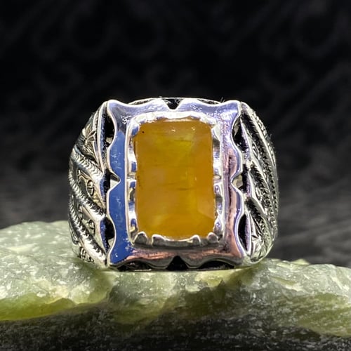 خاتم فضة رجالي بحجر زفير اصفر