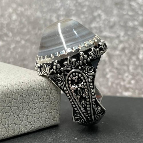 خاتم فضة رجالي بحجر عقيق سليماني طبيعي