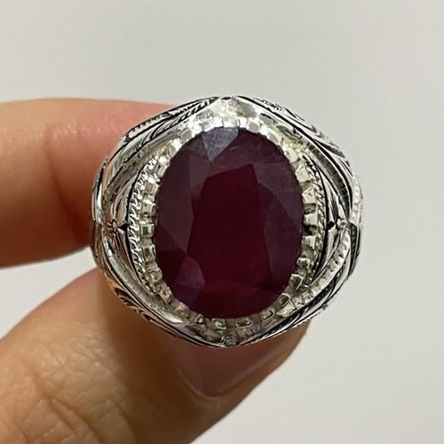 خاتم فضة رجالي بحجر ياقوت افريقي