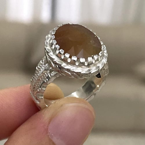 خاتم فضة رجالي بحجر زفير اصفر افريقي