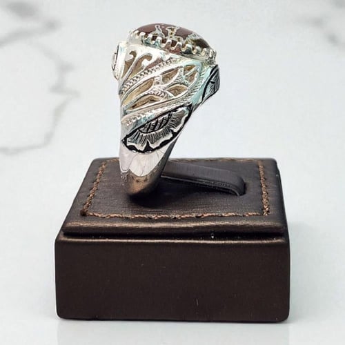 خاتم فضة رجالي بحجر عقيق يماني خرائطي طبيعي