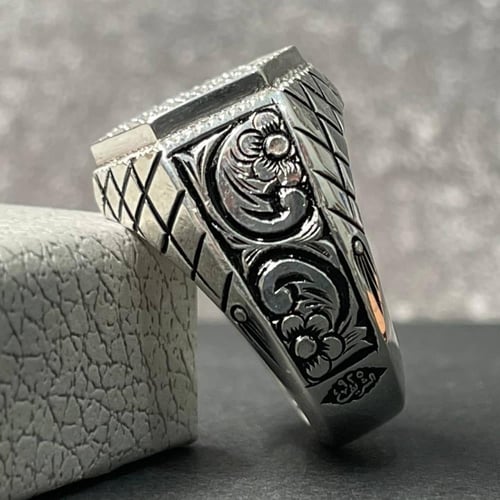 خاتم فضة رجالي الماس طبيعي