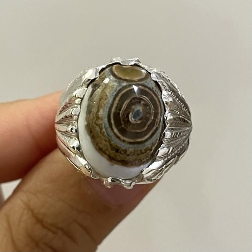 خاتم فضة رجالي بحجر عقيق داوودي يماني طبيعي