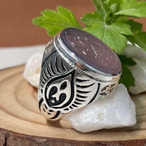 خاتم فضة رجالي بحجر عقيق سوسني منقوش