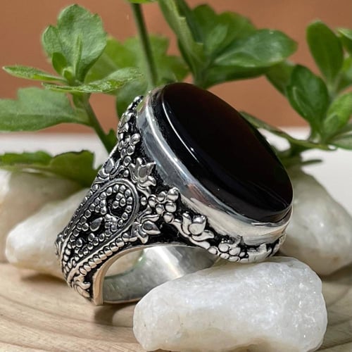 خاتم فضة رجالي بحجر عقيق شفه افريقي