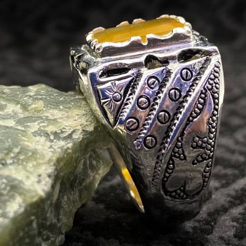 خاتم فضة رجالي بحجر زفير اصفر