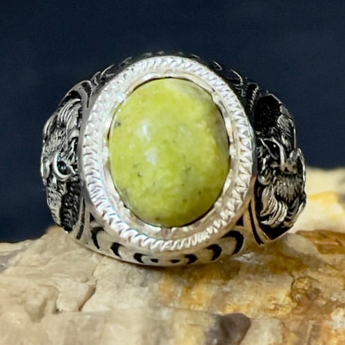 خاتم فضة رجالي بحجر فيروز كرماني طبيعي