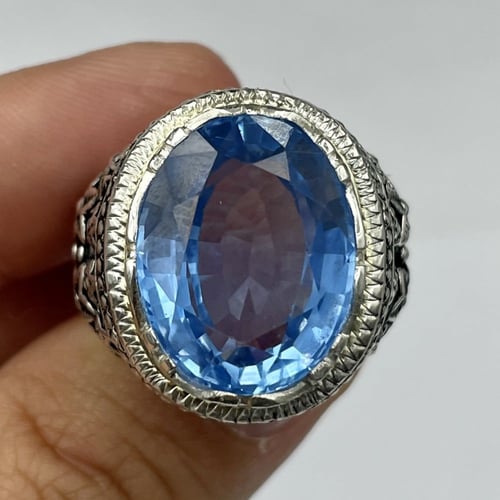 خاتم فضة رجالي بحجر توباز برازيلي لون لندني