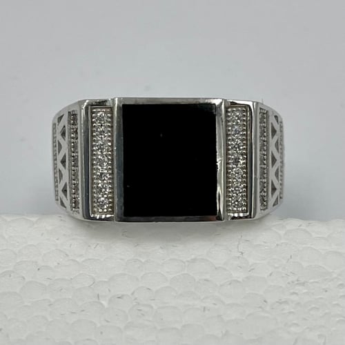 خاتم رجالي فضه مينا لون اسود