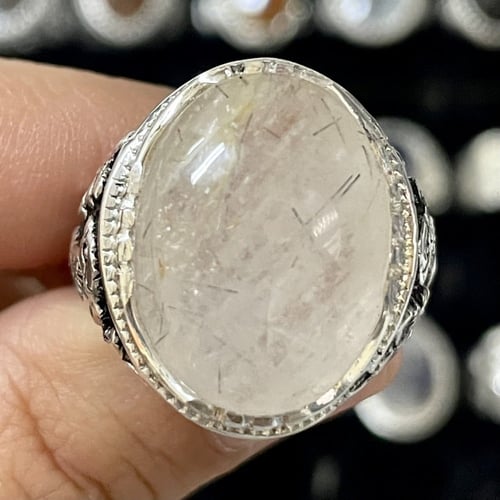 خاتم فضة رجالي بحجر در مسماري طبيعي