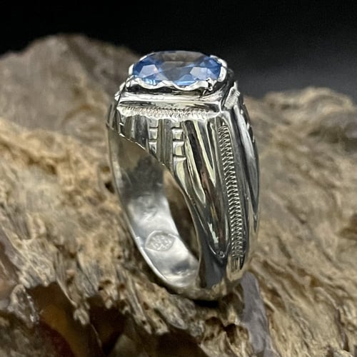 خاتم فضة رجالي بحجر توباز برازيلي لون لندني