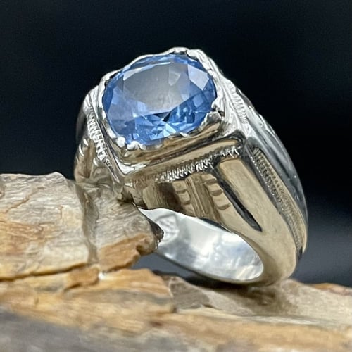 خاتم فضة رجالي بحجر توباز برازيلي لون لندني