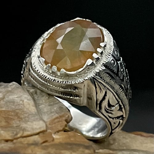 خاتم فضة رجالي بحجر زفير اصفر افريقي