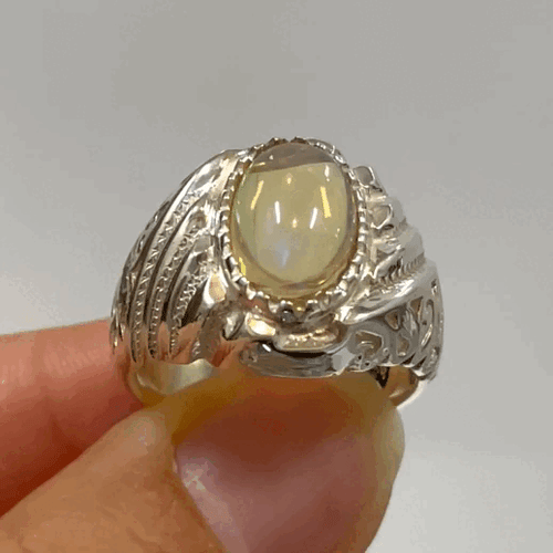 خاتم فضة رجالي بحجر اوبال اثيوبي طبيعي