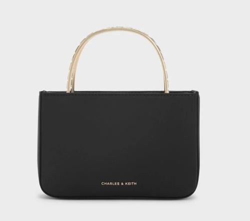 Satin Crystal-Embellished Top Handle Bag - Black