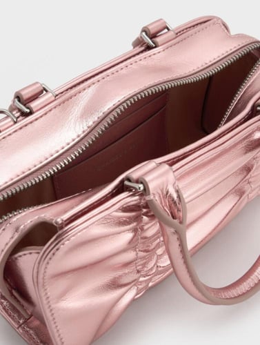 Kadee Metallic Ruched Bow-Charm Bowling Bag - Aura...