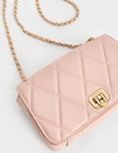 Arwen Diamond-Quilt Shoulder Bag - Light Pink