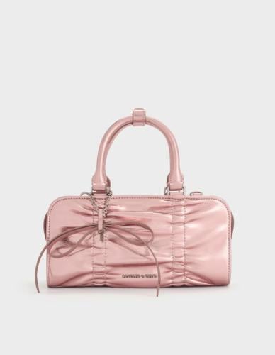 Kadee Metallic Ruched Bow-Charm Bowling Bag - Aura...