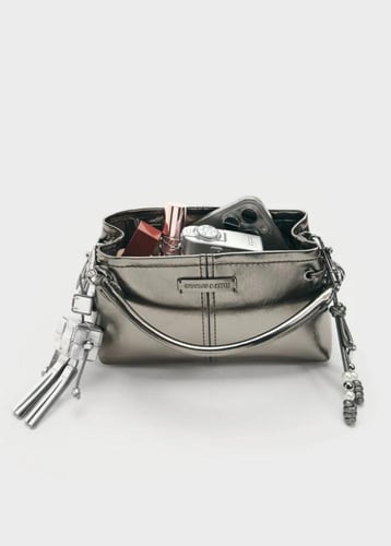 Noane Metallic Top Handle Bag - Pewter