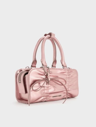 Kadee Metallic Ruched Bow-Charm Bowling Bag - Aura...