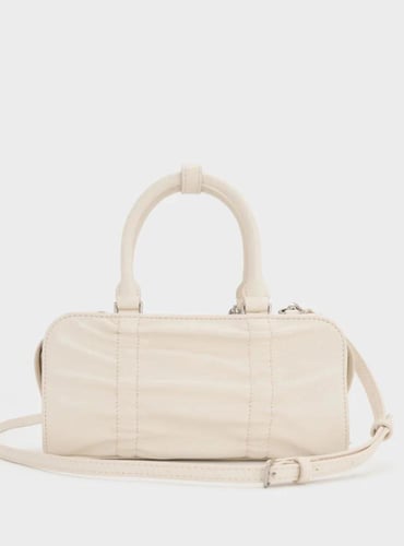 Kadee Ruched Bow-Charm Bowling Bag - Cream