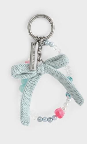 Crochet Bow Beaded Charm - Sea Salt Blue