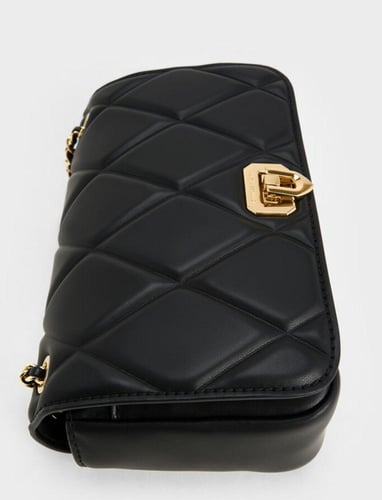 Arwen Diamond-Quilt Shoulder Bag - Black