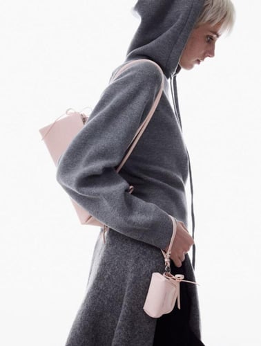 Hazel Bow Elongated Trapeze Shoulder Bag - Soft Pi...