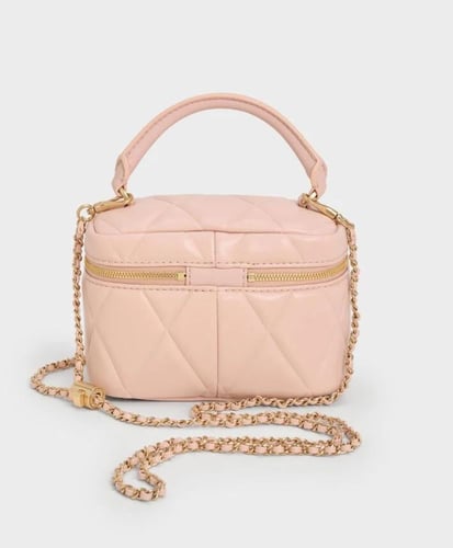 Arwen Quilted Top Handle Vanity Bag - Light Pink