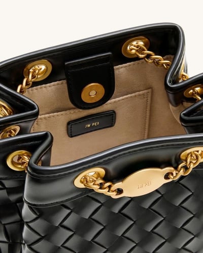 Yara Hand-Woven Bucket Bag - BLACK