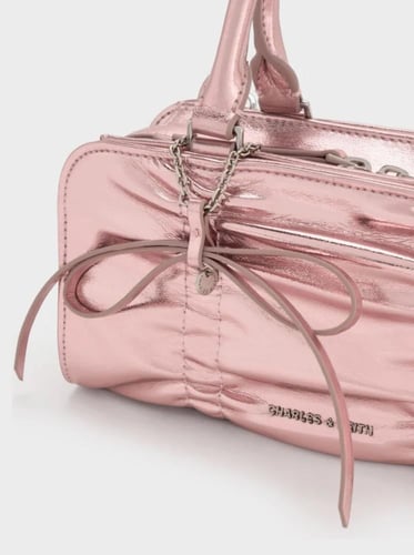 Kadee Metallic Ruched Bow-Charm Bowling Bag - Aura...