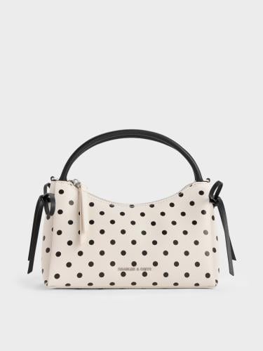 Hazel Polka-Dot Bow Top Handle Bag - Cream