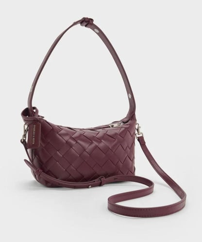 Ivette Woven Shoulder Bag - Wineberry Red