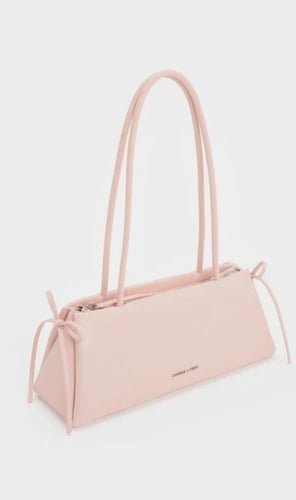 Hazel Bow Elongated Trapeze Shoulder Bag - Soft Pi...