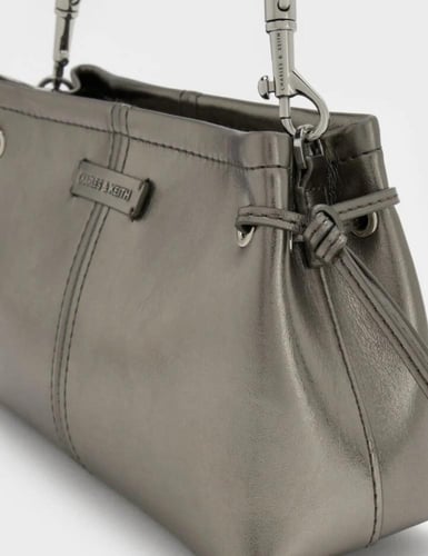 Noane Metallic Top Handle Bag - Pewter