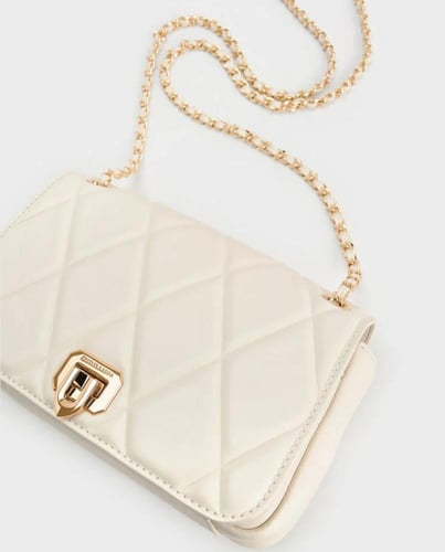 Arwen Diamond-Quilt Shoulder Bag - Cream