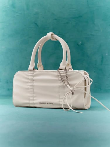 Kadee Ruched Bow-Charm Bowling Bag - Cream