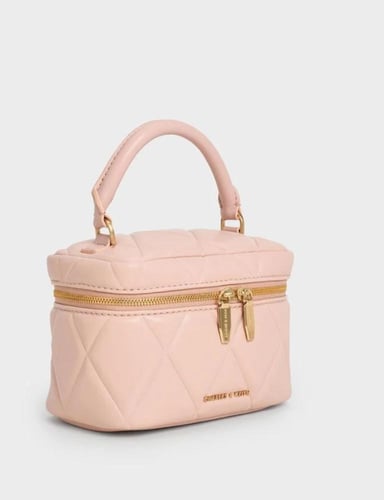 Arwen Quilted Top Handle Vanity Bag - Light Pink