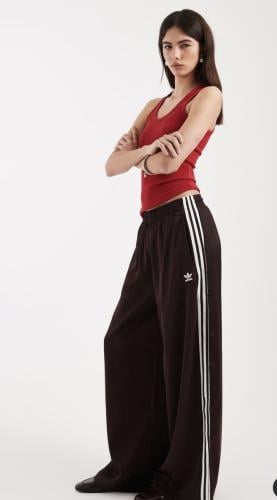 adidas Originals satin wide leg track pants in bro...