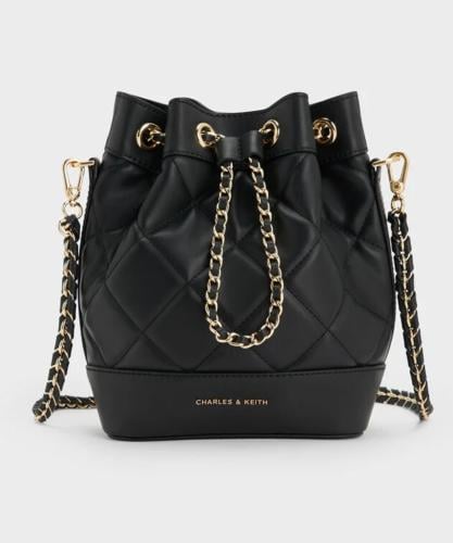 Julia Quilted Two-Way Bucket Bag - Black