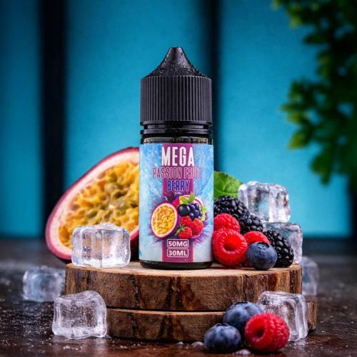 نكهة ميجا باشن فروت بيري ايس سولت اللذيذه من ميقا جراند MEGA PASSION FRUIT BERRY ICE