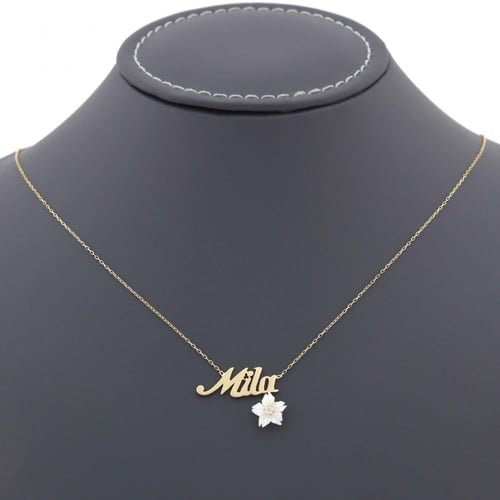 عقد ذهب تصميم أسمك من ذهب مع وردة الجوري